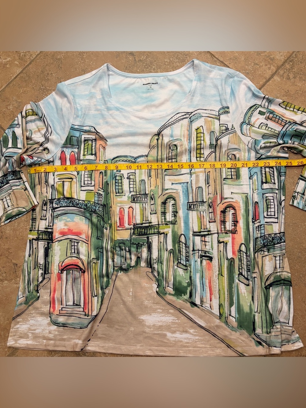 NWT Watercolor Paris Cityscape 3/4 Sleeve  Embellished crystals PLUS 1X - Picture 3 of 10